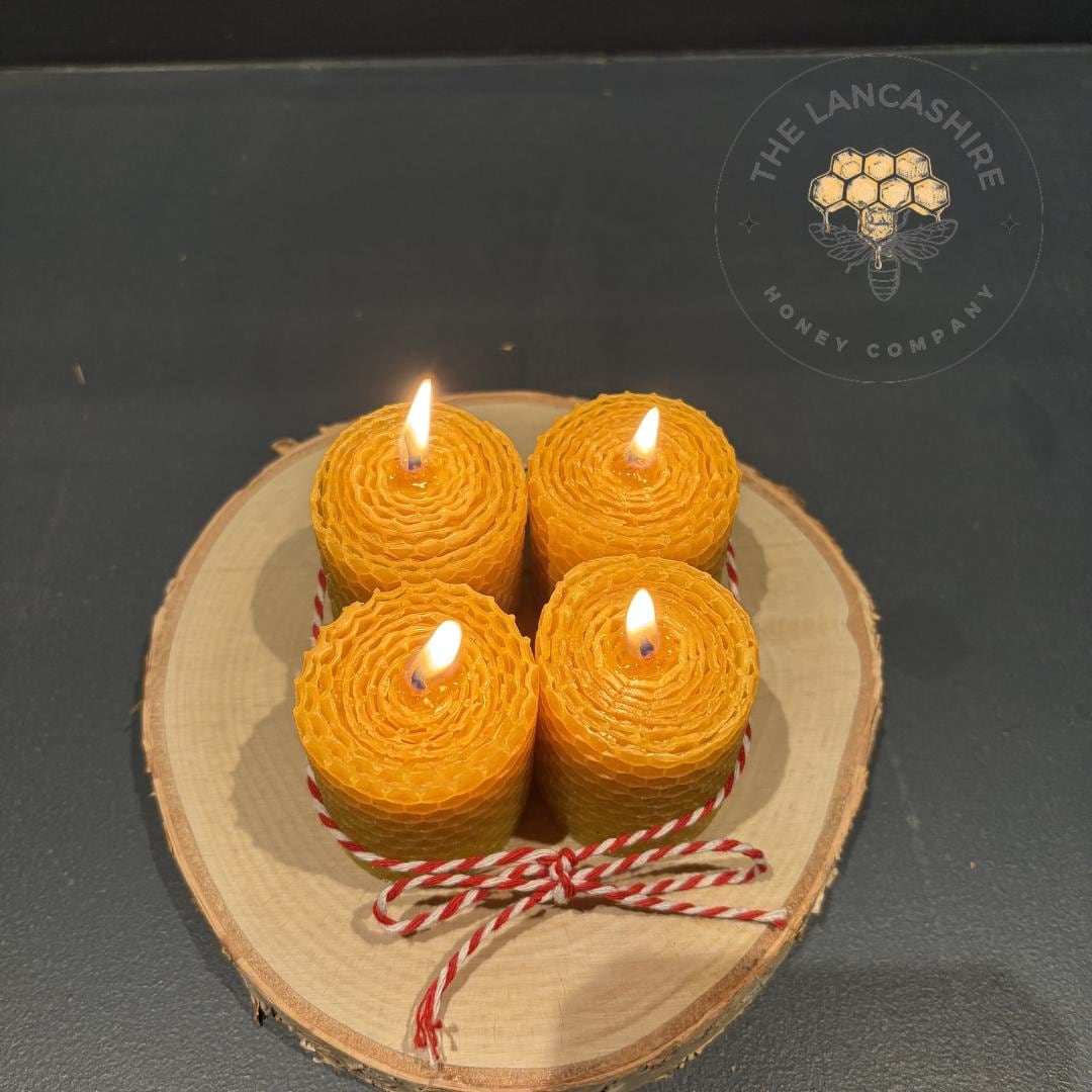 Set of 4 Handmade Beeswax Rolled Candles - 2" x 40mm - Pure, Natural, and Eco-Friendly