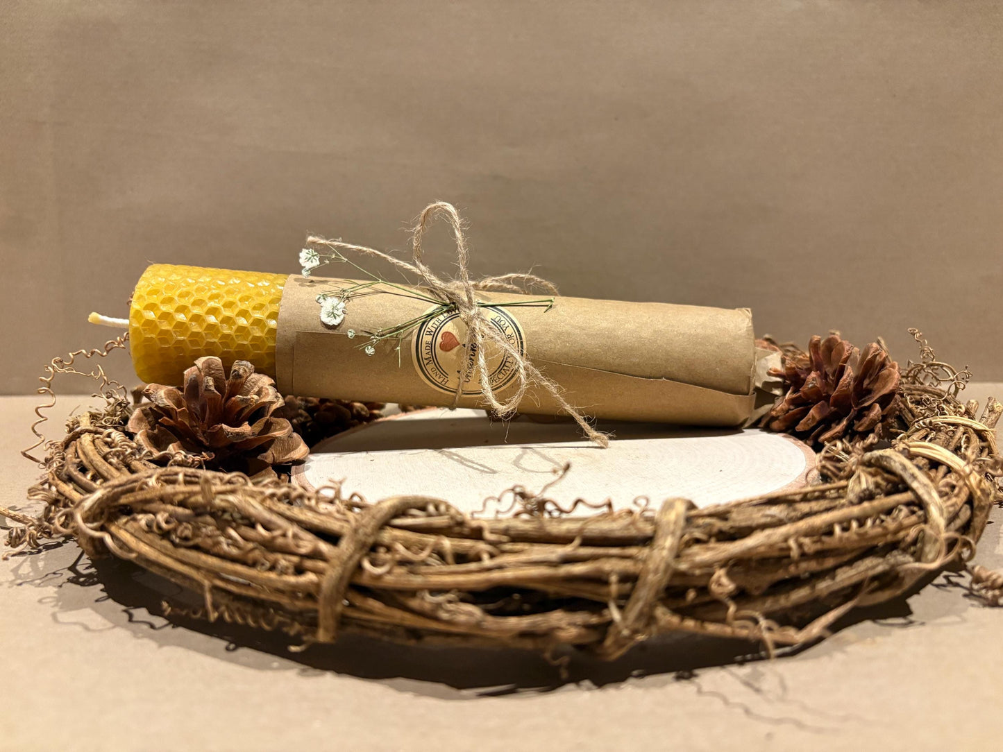 Handmade Beeswax Rolled Candle - 8" x 40mm - Pure, Natural, and Eco-Friendly