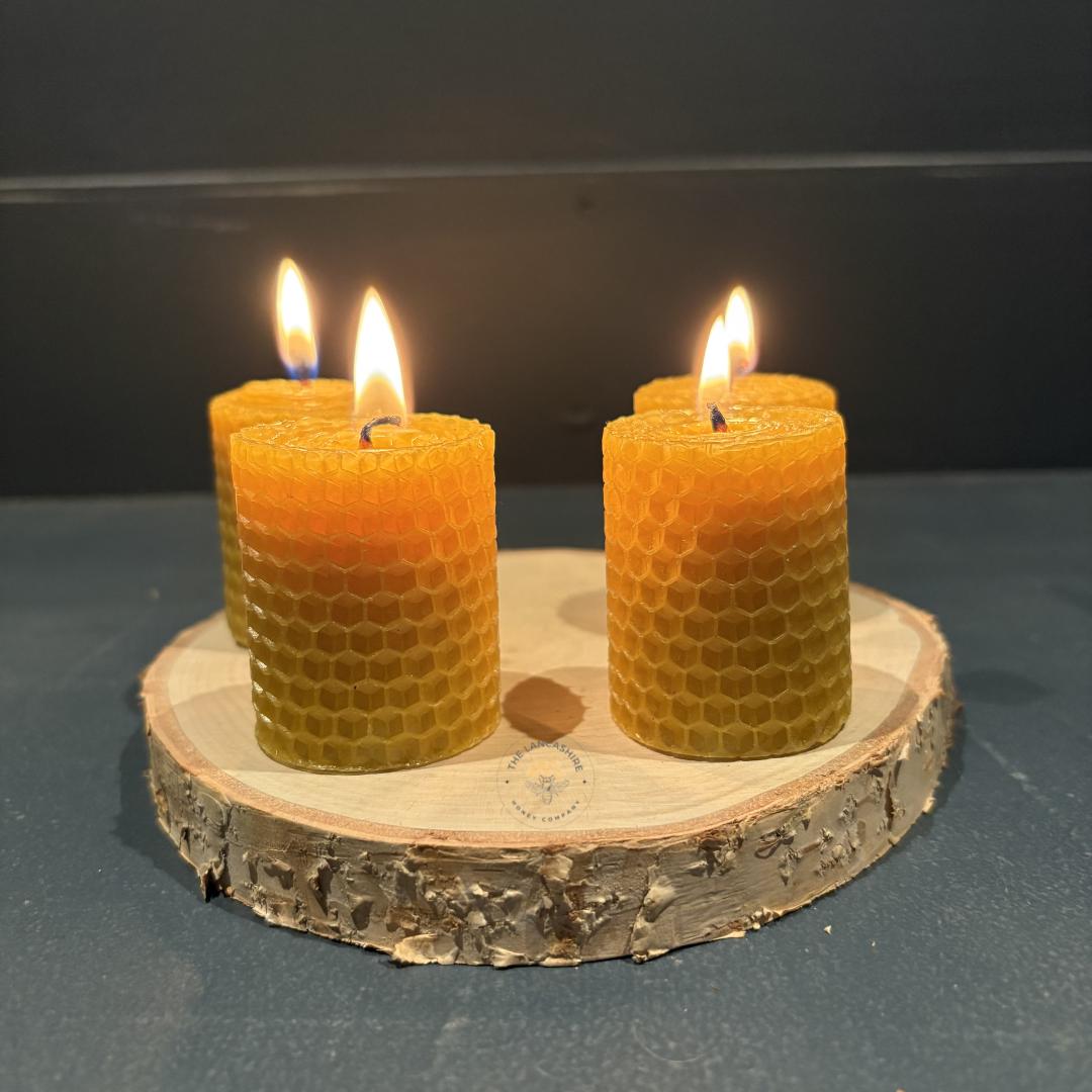 Set of 4 Handmade Beeswax Rolled Candles - 2" x 40mm - Pure, Natural, and Eco-Friendly