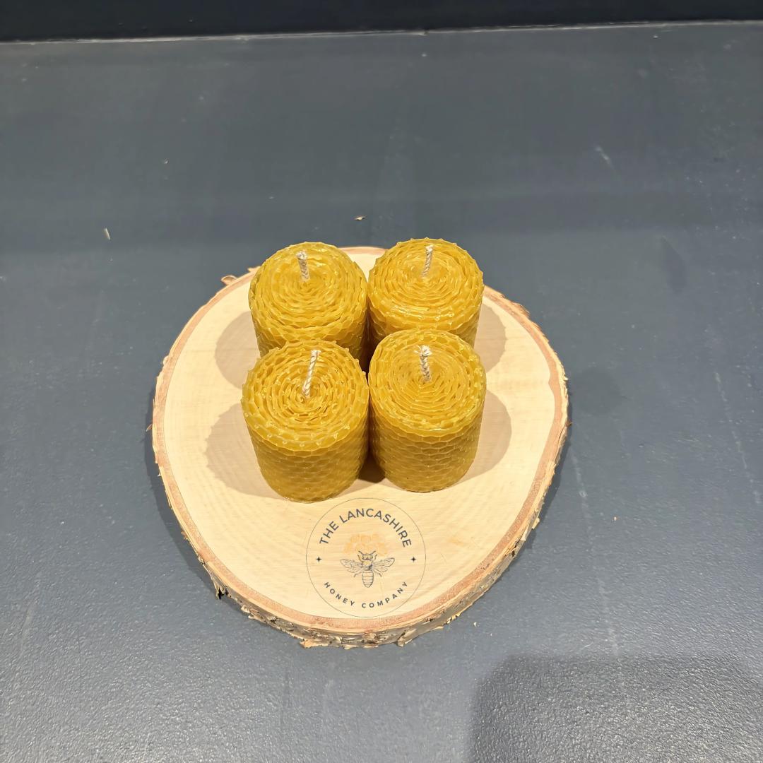Set of 4 Handmade Beeswax Rolled Candles - 2" x 40mm - Pure, Natural, and Eco-Friendly