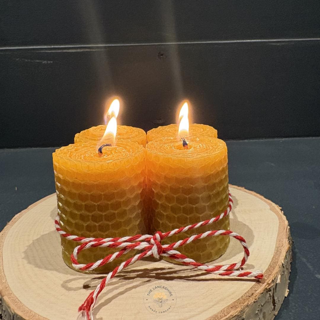 Set of 4 Handmade Beeswax Rolled Candles - 2" x 40mm - Pure, Natural, and Eco-Friendly