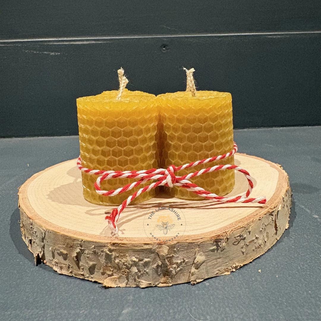 Set of 4 Handmade Beeswax Rolled Candles - 2" x 40mm - Pure, Natural, and Eco-Friendly