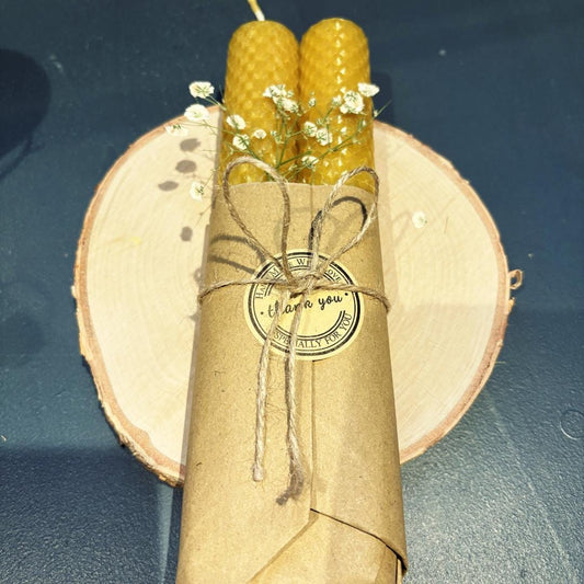 Set of 2 Handmade Beeswax Rolled Candles - 8" x 25mm - Natural, Long-Burning, Eco-Friendly