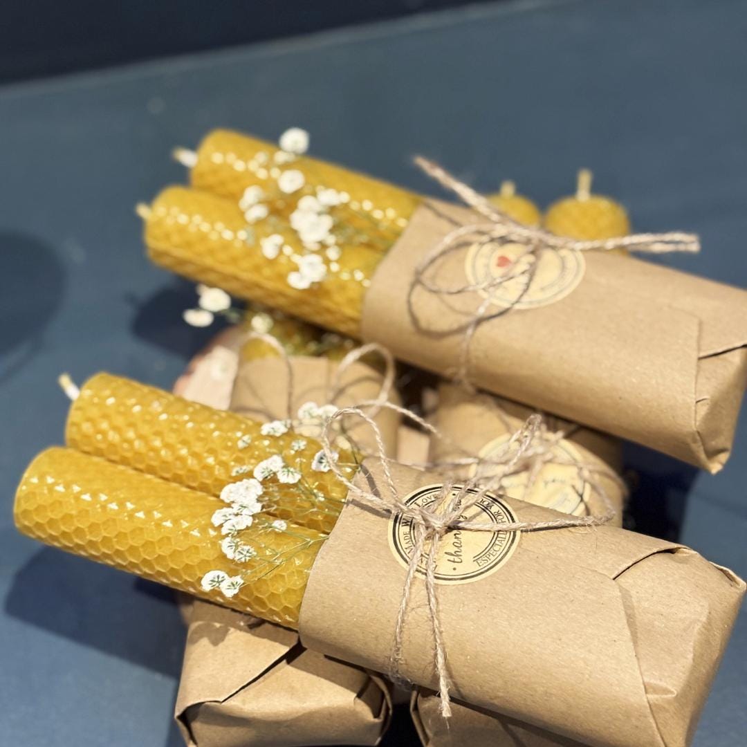 Set of 2 Handmade Beeswax Rolled Candles - 8" x 25mm - Natural, Long-Burning, Eco-Friendly