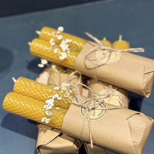 Set of 2 Handmade Beeswax Rolled Candles - 8" x 25mm - Natural, Long-Burning, Eco-Friendly