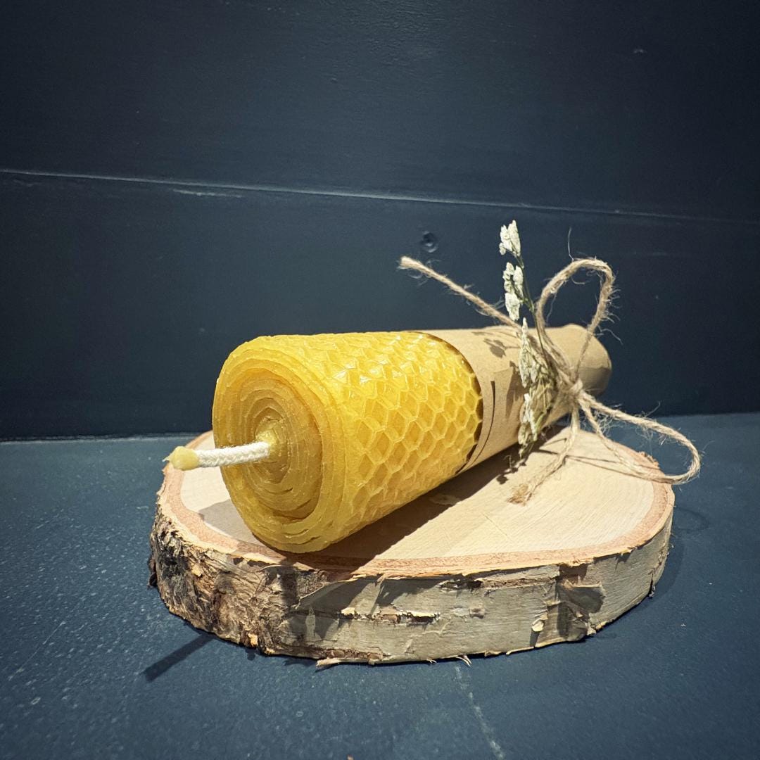 Handmade Beeswax Rolled Candle - 8" x 40mm - Pure, Natural, and Eco-Friendly