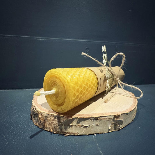 Handmade Beeswax Rolled Candle - 8" x 40mm - Pure, Natural, and Eco-Friendly