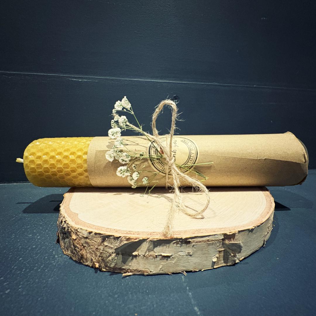 Handmade Beeswax Rolled Candle - 8" x 40mm - Pure, Natural, and Eco-Friendly
