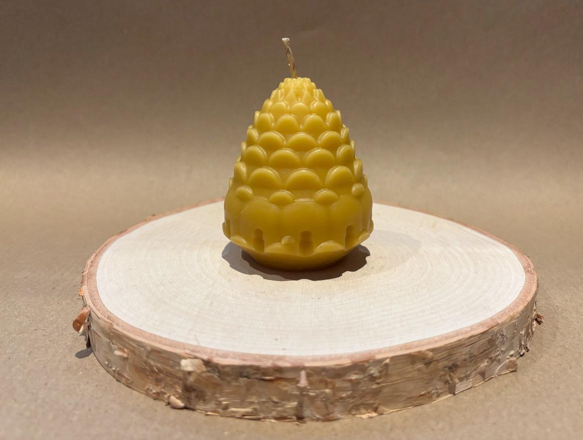 Handmade Pinecone Beeswax Candle - 3" Natural Candle in Christmas Grotto Gift Box