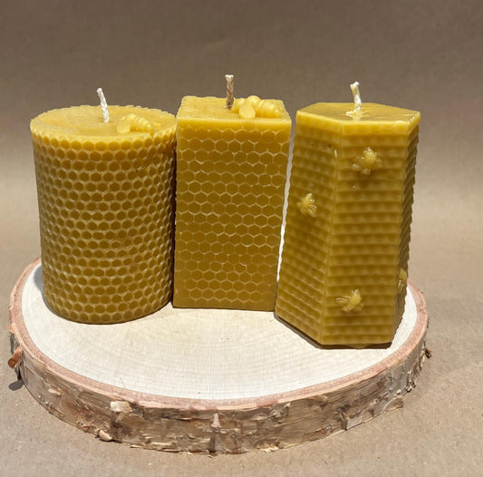 Handmade Beeswax Pillar Candle Set (3 Pillar Candles)