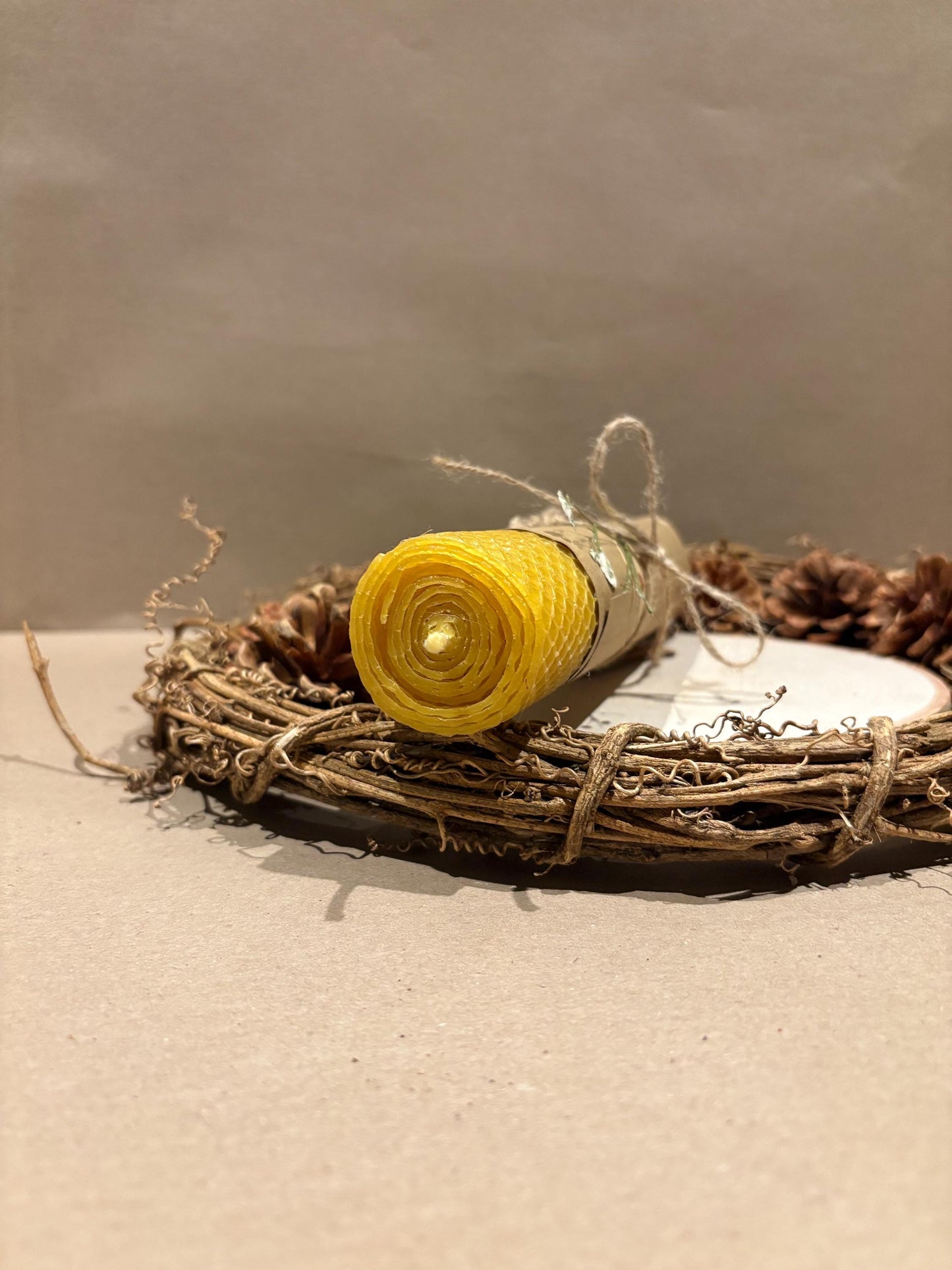 Handmade Beeswax Rolled Candle - 8" x 40mm - Pure, Natural, and Eco-Friendly