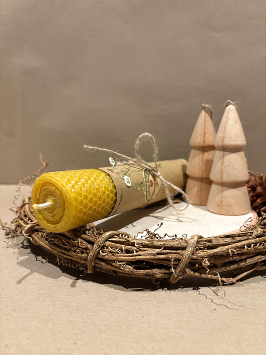 Handmade Beeswax Rolled Candle - 8" x 40mm - Pure, Natural, and Eco-Friendly