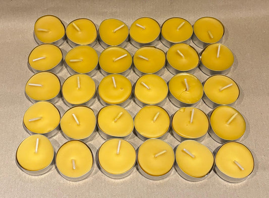 Handcrafted Beeswax Tea Light Candles (Bundle of 30) – All-Natural, Long-Lasting, Eco-Friendly