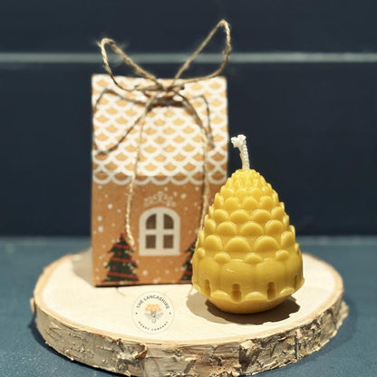 Handmade Pinecone Beeswax Candle - 3" Natural Candle in Christmas Grotto Gift Box