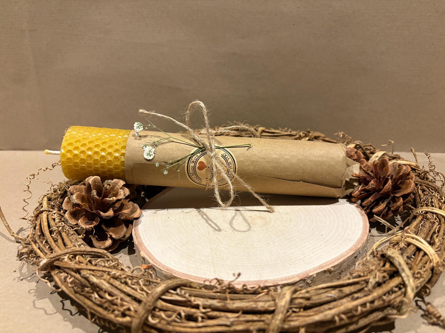 Handmade Beeswax Rolled Candle - 8" x 40mm - Pure, Natural, and Eco-Friendly