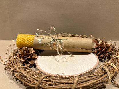 Handmade Beeswax Rolled Candle - 8" x 40mm - Pure, Natural, and Eco-Friendly