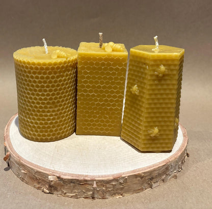 Handmade Beeswax Pillar Candle Set (3 Pillar Candles)